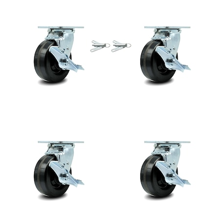 Service Caster 5 Inch Phenolic Caster Set with Ball Bearings 4 Brake 2 Swivel Lock SCC SCC-30CS520-PHB-TLB-BSL-2-TLB-2
